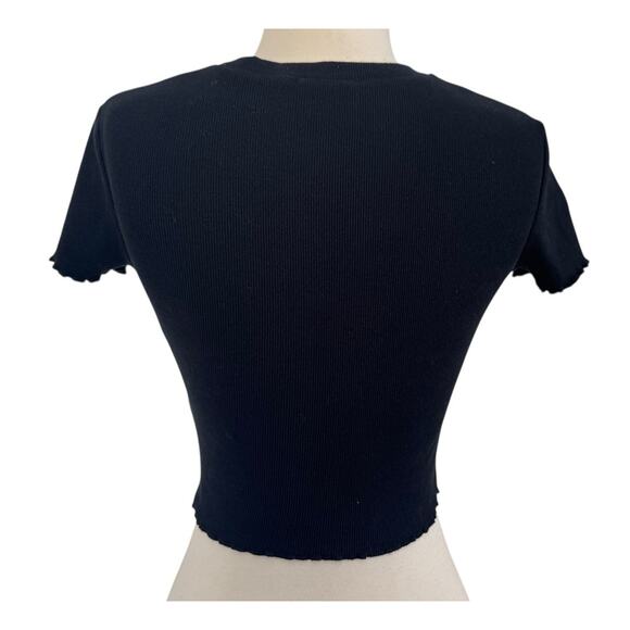 Y2K ALAB Katrina Moon Cutout Black Crop Top Ruffled Hems Whimsical Gothic Sz XS - Picture 5 of 7